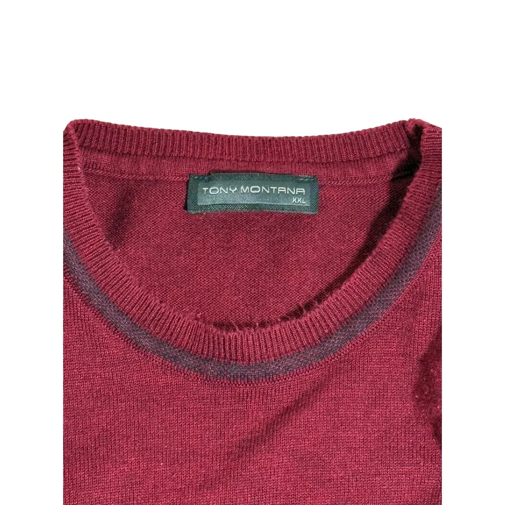 Tony Montana Burgundy Crew Neck Long‎ Sleeve Sweater Mens XXL